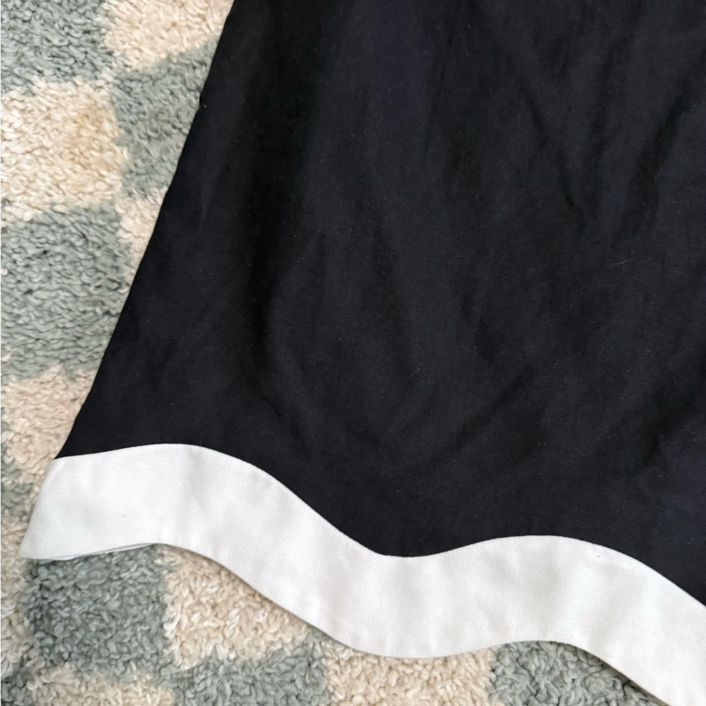 AUREUM linen blend black and white wave hem mini dress lined sleeveless Small - Picture 4 of 11